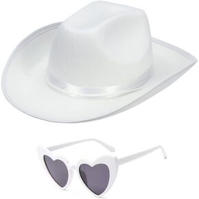 White Cowgirl Hat Babe with Heart Glasses Western Cowboy Hats Nashville Bachelorette Party Bridal Wedding Shower (White) in Kuwait