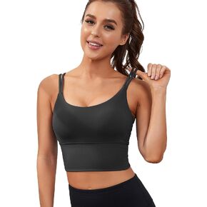 Everrysea Womens Longline Sports Bra Padded Yoga Workout Crop Tank Tops Strappy Camisole Fitness Shirts