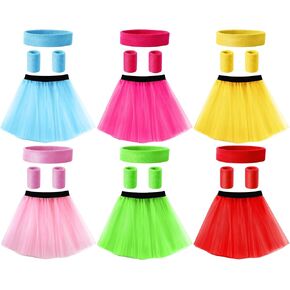 24 Pcs 80s Costume Accessories Set for Women Colorful Tutu Skirt Sweatband Headband Wristbands 3 Layered Tutu Dance Skirt in Saudi Arabia