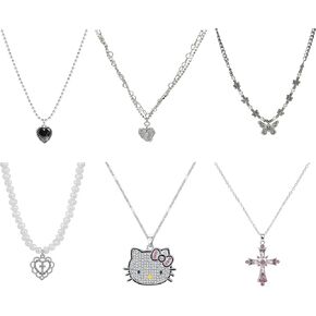 كورت سي بي مجموعة قلادات من واي 2 كيه بتصميم قلب متقاطع وفراشة ولؤلؤ بتصميم قوطي عتيق للنساء والفتيات، زنك، بدون احجار كريمة, الزنك, لا أحجار كريمة in Kuwait