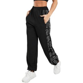 بنطال رياضي للسيدات من SweatyRocks بخصر مطاطي وطباعة حروف للركض مع جيب in Kuwait