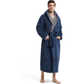 Akakios Mens Warm Fleece Robe with Hood Soft Plush Robes Full Length Long Luxurious Bathrobe with Pockets, Bath Robe for Men in Saudi Arabia
