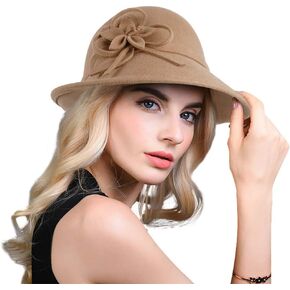 Bellady Women's Elegant Flower Wool Cloche Bucket Bowler Hat in Kuwait