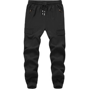 WaltZon Boy's Cargo Joggers Pants Youth Quick Dry Hiking Lightweight Pants for Sports Outdoor with Zipper Pockets