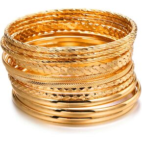 Bohemian Indian Chunky Stackable Textured Bangle Bracelet Set Multilayer Boho Cable Rhinestone Bead Bracelet for Women Teen Girl Friend Vintage African Wedding Jewelry Birthday Gift