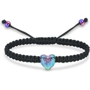 constantlife Heart Shape Urn Bracelet for Ashes Black Braided Rope Adjustable Bangle Cremation Jewelry Keepsake Memorial Gift for Women