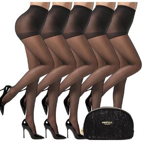 UNIFULL 5 Pack Women's Sheer Tights 20 Denier Control Top Pantyhose with Reinforced Toes
