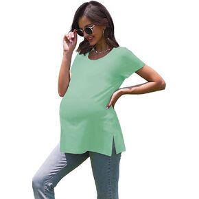Women's Maternity Shirts Short Sleeve Split Hem Pregnancy Tops Clothes in Kuwait