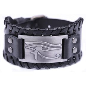 HAQUIL Viking Wiccan Egytian Black Brown Wide Leather Wristband Bracelet Ancient Medieval Jewelry Gift for Men