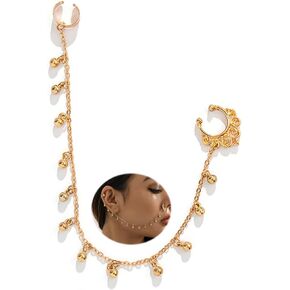 Kenjudess Sexy Pearl Beaded Tassel Nose Ring with Chain to Ear Cuff Non-pierced Septum Hoop Ring Indian Belly Dance Party Nose Accessories for Women and Girls in Kuwait