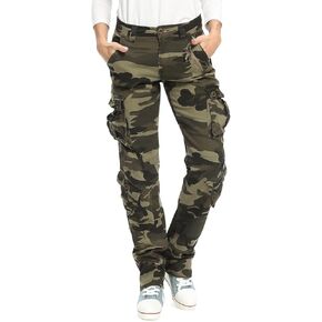 OCHENTA Womens Casual Military Baggy Cargo Pants Camo Army Fatigue Combat with 8 Pockets