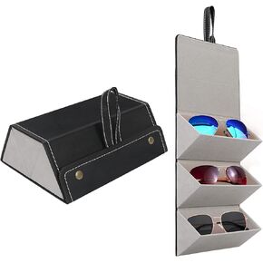 Unaone Sunglasses Organizer Case with Multi Slot Compartments for Glasses Hanging Organizer Storage Box Travel Glasses Case