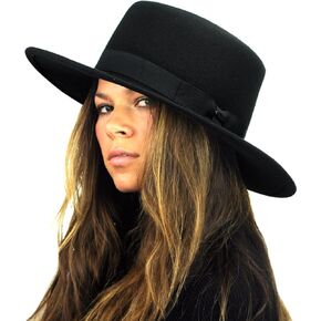 قبعة NYFASHION101 من الصوف بحافة واسعة من Porkpie Fedora مع لمسة شريطية بسيطة in Kuwait