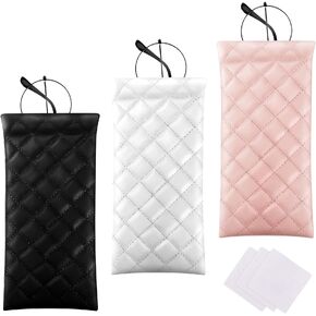3 Pcs Soft Sunglass Case Eyeglass Case Women Sunglasses Pouch Squeeze PU Leather Portable Eyeglasses Pouch Sunglass Sleeve