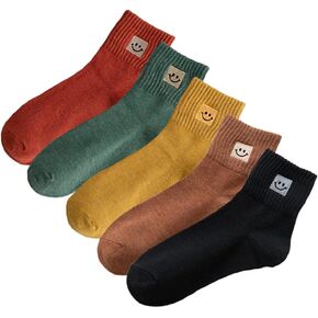 شيويانغ 5 ازواج من جوارب الوجه المبتسم اللطيفة المطرزة للكاحل جوارب مرحة هدايا للنساء in Kuwait