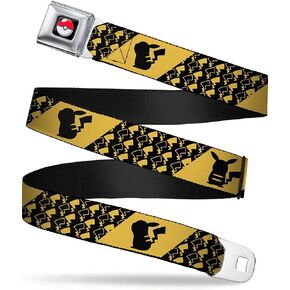 Buckle-Down Seatbelt Belt - Pikachu 2-Silhouettes/Tail Blocks Yellow/Black - 1.0" Wide - 20-36 Inches in Length in Saudi Arabia