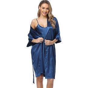 PENGEE Women's Satin Robes Set with Nightgown Silk Kimono Pajamas Set 2 Piece Sexy Sleepwear Camisole Wedding Bride Gown Set in Kuwait