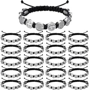 Junkin 30 Pack Benedictine Blessing Bracelet Medal Rosary Bracelet Protection Bracelet Benedict Cord Braided Wrist Bracelets