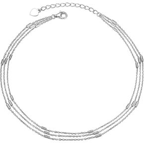 925 Sterling Silver Dainty Multi-layer Anklet for Women Girls Adjustable 9+1.5 Inch Beach Foot Ankle Bracelet Simple Anklets