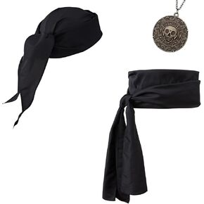 Joizomou Pirate Costume Accessories Women Men Pirate Bandana Headband Head Scarf Pirate Sash Belt and Pirate Jewelry 3pcs