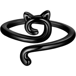 beautlace Cute Cat Adjustable Rings 18K Gold/Silver/Black Gun Plated Lovely Cats Animals Open Ring Jewelry for Women KR0029