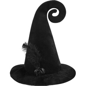 إبداعات Spooktacular قبعة ساحرة سوداء مجعدة مع ريش، قبعة ساحرة للنساء، إكسسوار زي الهالوين، لعب الأدوار المدرسية، حفلات تحت عنوان in Saudi Arabia