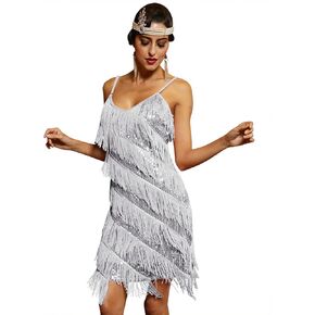 PrettyGuide Women's Flapper Dress 1920s Sequin Tassels Sway Latin Party Cocktail Dress