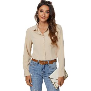 Atnlewhi Womens Long Sleeve Button Down Shirts Simple Work Blouse Stretch Formal Casual Dress Shirt in Saudi Arabia