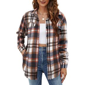 Blooming Jelly Womens Flannel Plaid Shirts Button Down Long Sleeve Fall Shackets Jackets 2023 with Pockets