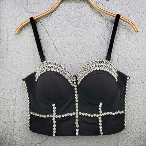 Women's Handmade Rhinestone Diamond Push up Bustier Crop Top Punk Corset Bra Vest in Kuwait