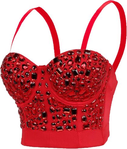 Women's Handmade Rhinestone Diamond Push up Bustier Crop Top Punk Corset Bra Vest in Kuwait