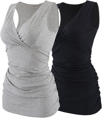 ZUMIY Nursing Maternity Top, Pregnant Breastfeeding Shirt, Women's Cotton V Neck Ruched Waist Double Layered Postpartum Tank in Saudi Arabia