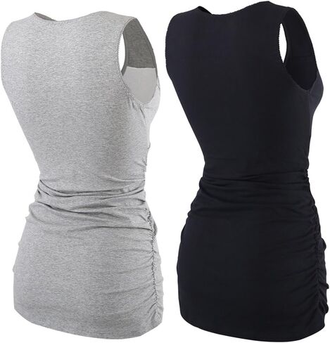 ZUMIY Nursing Maternity Top, Pregnant Breastfeeding Shirt, Women's Cotton V Neck Ruched Waist Double Layered Postpartum Tank in Saudi Arabia