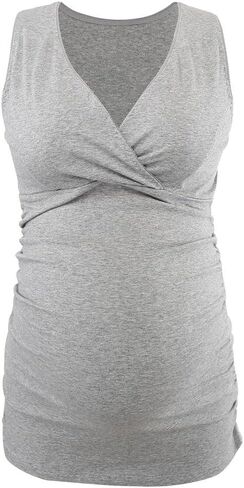 ZUMIY Nursing Maternity Top, Pregnant Breastfeeding Shirt, Women's Cotton V Neck Ruched Waist Double Layered Postpartum Tank in Saudi Arabia