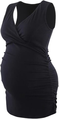 ZUMIY Nursing Maternity Top, Pregnant Breastfeeding Shirt, Women's Cotton V Neck Ruched Waist Double Layered Postpartum Tank in Saudi Arabia