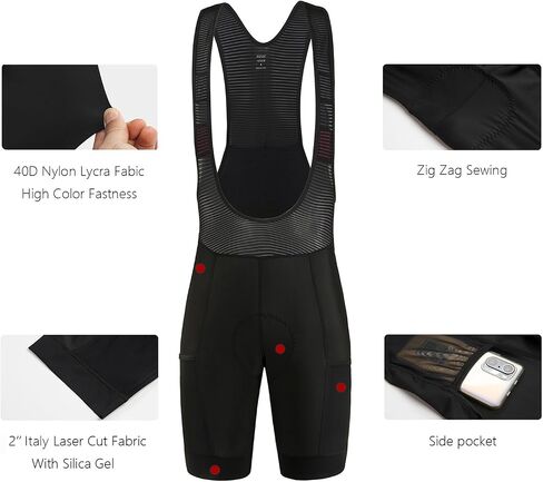 RISESBIK Men's Cycling Bib Shorts Cargo Bibs 4 Pockets Road Bike Bibs Shorts Bicycle Shorts Long Travel 3D Padded, UPF50+ in Kuwait