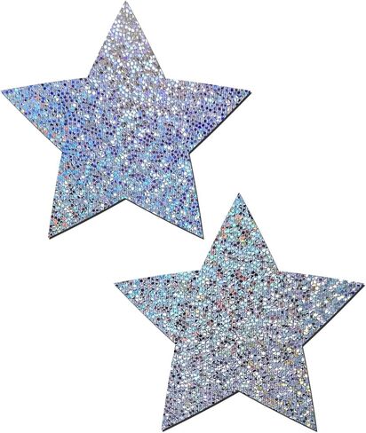 PASTEASE Star Pasties - Nipple Covers for Festivals, Raves, & Lingerie | Halloween Accessory | Latex Free & Made in USA (Glitter Silver Star) in Kuwait