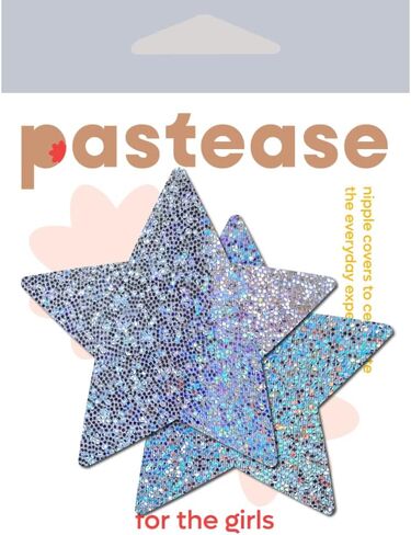 PASTEASE Star Pasties - Nipple Covers for Festivals, Raves, & Lingerie | Halloween Accessory | Latex Free & Made in USA (Glitter Silver Star) in Kuwait