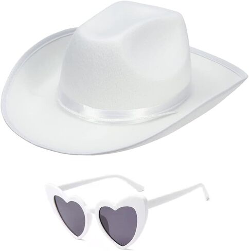 White Cowgirl Hat Babe with Heart Glasses Western Cowboy Hats Nashville Bachelorette Party Bridal Wedding Shower (White) in Kuwait