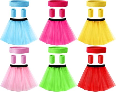24 Pcs 80s Costume Accessories Set for Women Colorful Tutu Skirt Sweatband Headband Wristbands 3 Layered Tutu Dance Skirt in Saudi Arabia