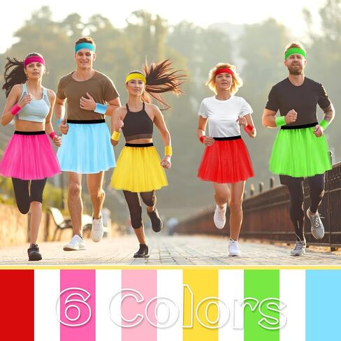 24 Pcs 80s Costume Accessories Set for Women Colorful Tutu Skirt Sweatband Headband Wristbands 3 Layered Tutu Dance Skirt in Saudi Arabia