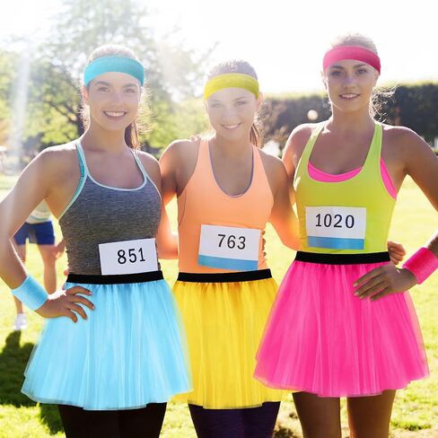 24 Pcs 80s Costume Accessories Set for Women Colorful Tutu Skirt Sweatband Headband Wristbands 3 Layered Tutu Dance Skirt in Saudi Arabia
