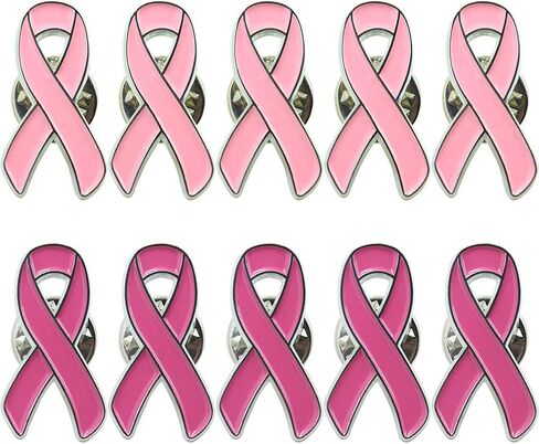 10 Pack Pink Ribbon Breast Cancer Awareness Lapel Pin Two Color Bundle (10 PACK) in Kuwait