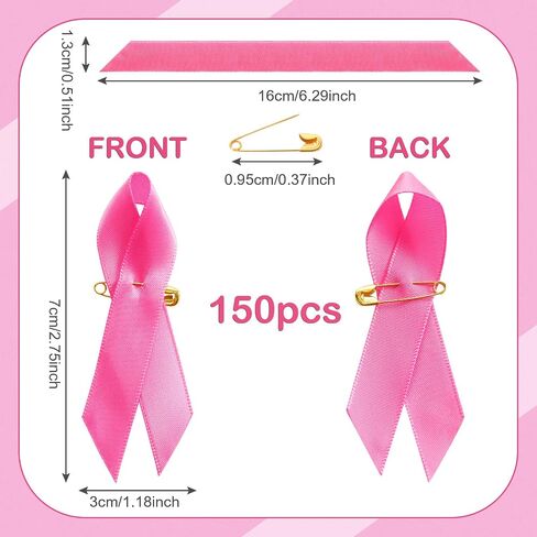 Yunlly 450 Pieces Pink Ribbons Satin Pins Breast Cancer Awareness Ribbon with Safety Pins for Women or Man Charity Public Social Event Public Supplies in Saudi Arabia