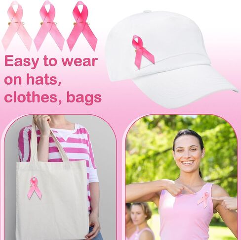 Yunlly 450 Pieces Pink Ribbons Satin Pins Breast Cancer Awareness Ribbon with Safety Pins for Women or Man Charity Public Social Event Public Supplies in Saudi Arabia