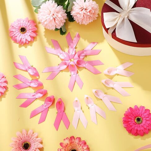 Yunlly 450 Pieces Pink Ribbons Satin Pins Breast Cancer Awareness Ribbon with Safety Pins for Women or Man Charity Public Social Event Public Supplies in Saudi Arabia