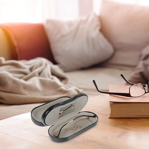 هيلفتي حافظة نظارات مزدوجة من جلد البولي يوريثين، صندوق منظم للنظارات، حافظة نظارات شمسية، حافظة نظارات مزدوجة الاستخدام، حافظة نظارات محمولة (اسود) in Kuwait