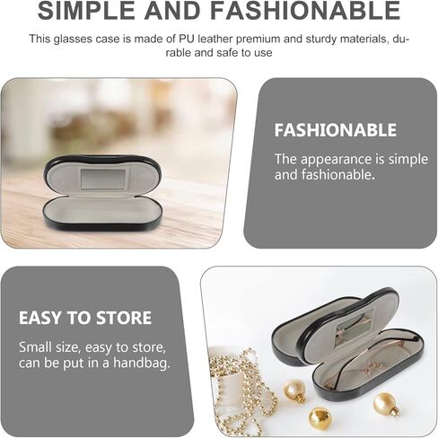 هيلفتي حافظة نظارات مزدوجة من جلد البولي يوريثين، صندوق منظم للنظارات، حافظة نظارات شمسية، حافظة نظارات مزدوجة الاستخدام، حافظة نظارات محمولة (اسود) in Kuwait