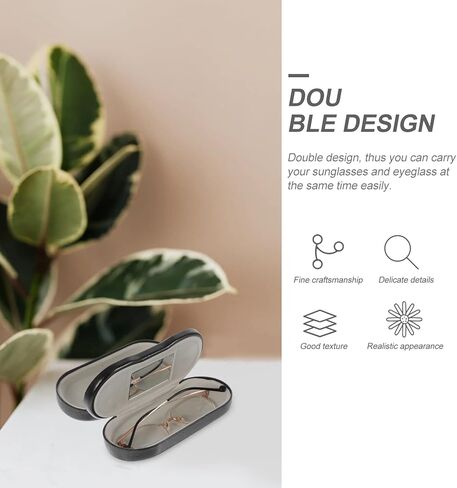 هيلفتي حافظة نظارات مزدوجة من جلد البولي يوريثين، صندوق منظم للنظارات، حافظة نظارات شمسية، حافظة نظارات مزدوجة الاستخدام، حافظة نظارات محمولة (اسود) in Kuwait