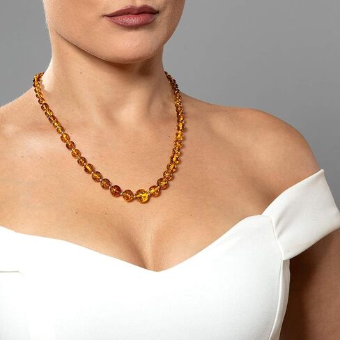 Peora Genuine Baltic Amber Graduated Strand Tennis Necklace for Women 925 Sterling Silver, Rich Cognac Color 5 to 12mm Beads, 19 inches length with 2.5-inch Extender in Saudi Arabia